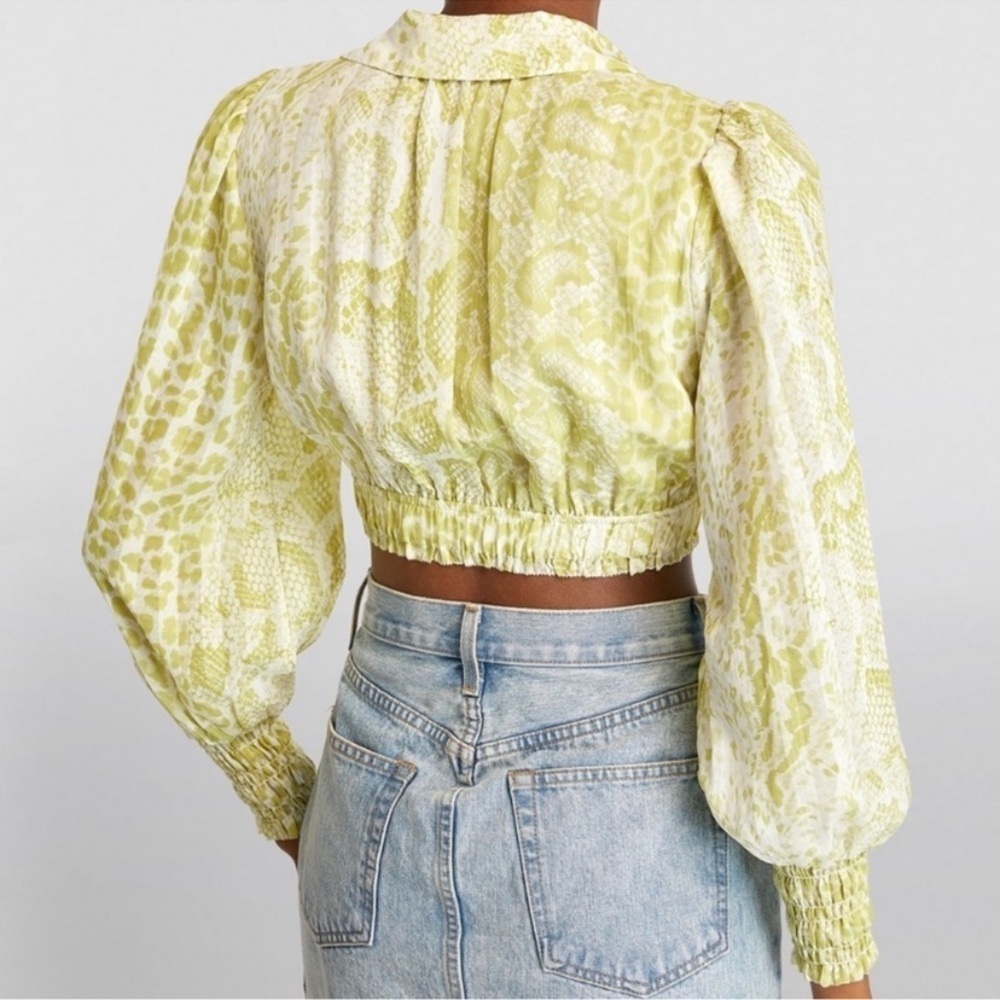 All Saints Clara Noche Snake Print Top Size 4 NWT Lime Green Cropped - Picture 6 of 17